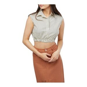 WEWOREWHAT Sleeveless Popover Shirt Medium NWT button down collared striped